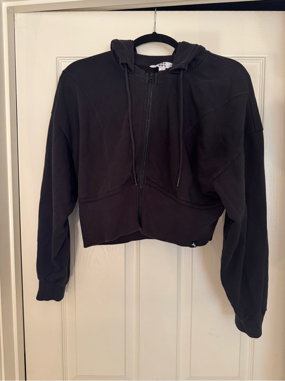JoyLab Cropped Black Zip-Up Bomber Hoodie